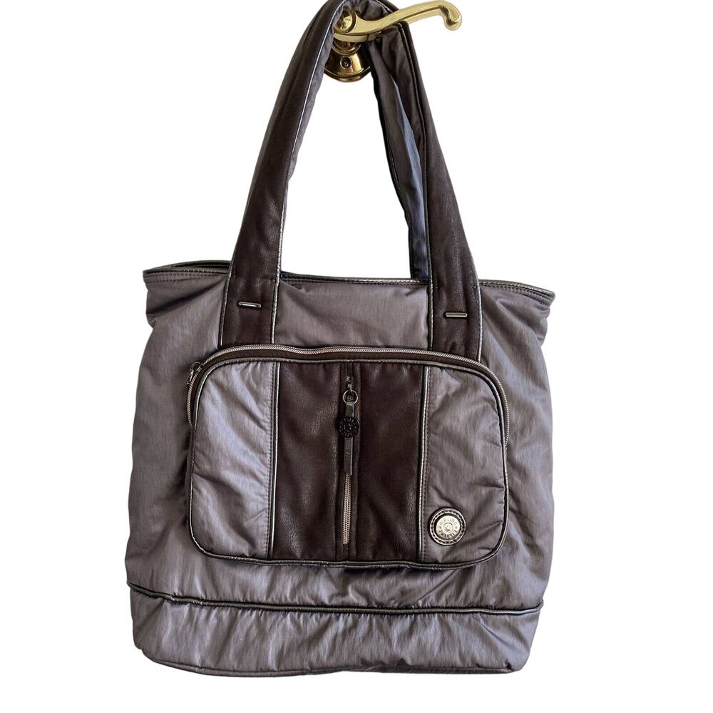 Kipling Maricela Zipper Pewter Gray Tote Bag purse Large